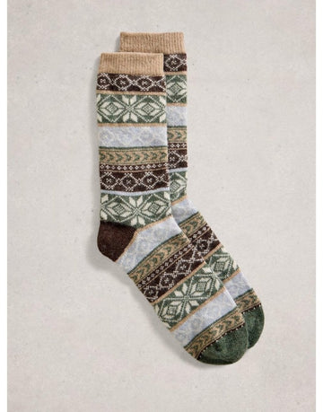 Young Ideas/Henmores - Cosy Mens Sock In A Box - Green Multi - OS