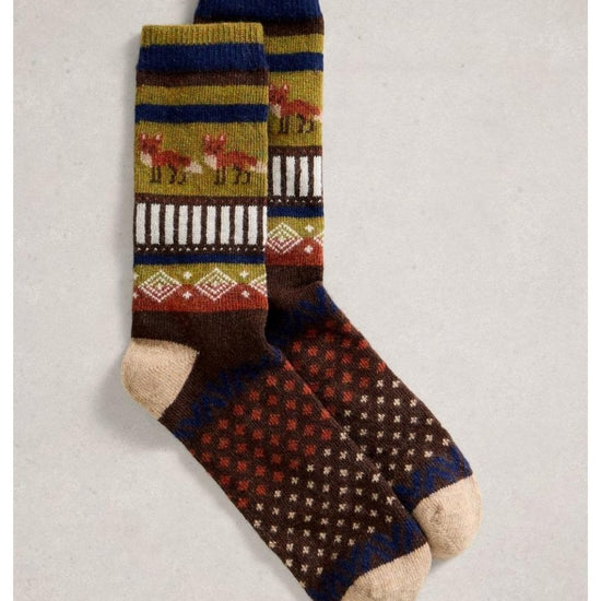 Young Ideas/Henmores - Cosy Mens Sock In A Box - Green Multi - OS