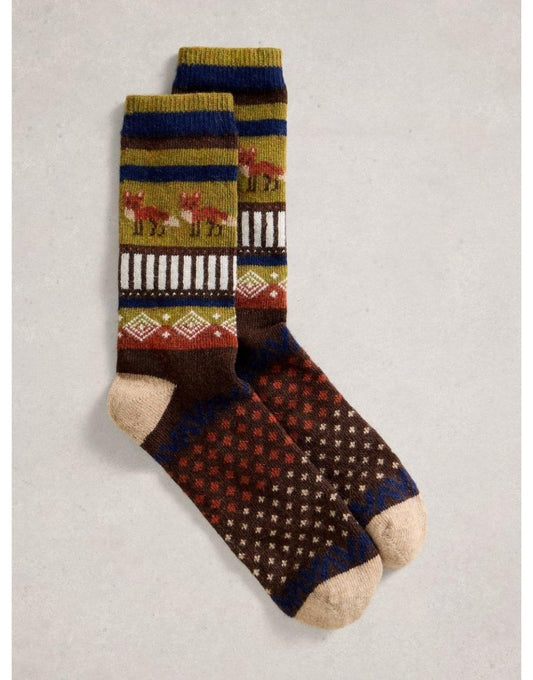 Young Ideas/Henmores - Cosy Mens Sock In A Box - Green Multi - OS