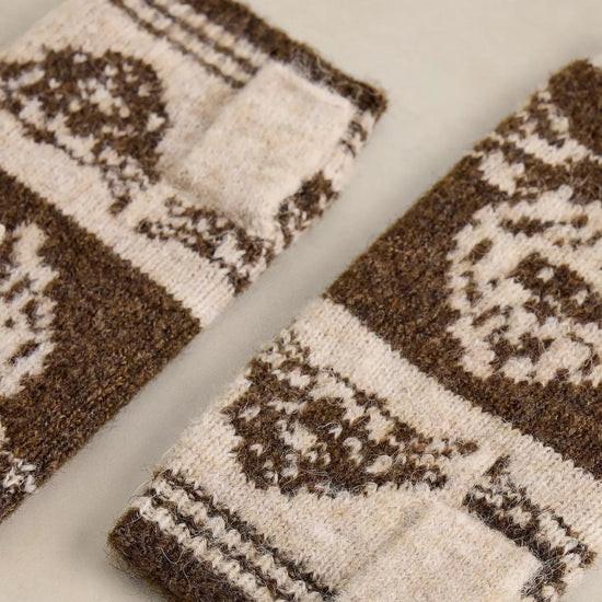 Young Ideas & Henmores -Cow Jacquard Fingerless Gloves -Natural Multi -OS