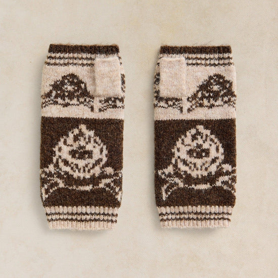 Young Ideas & Henmores -Cow Jacquard Fingerless Gloves -Natural Multi -OS
