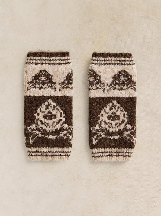Young Ideas & Henmores -Cow Jacquard Fingerless Gloves -Natural Multi -OS