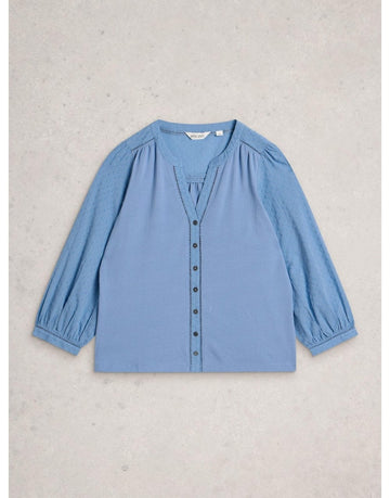 Young Ideas/Henmores - Daisy Dobby Mix Top - Mid Blue - 8