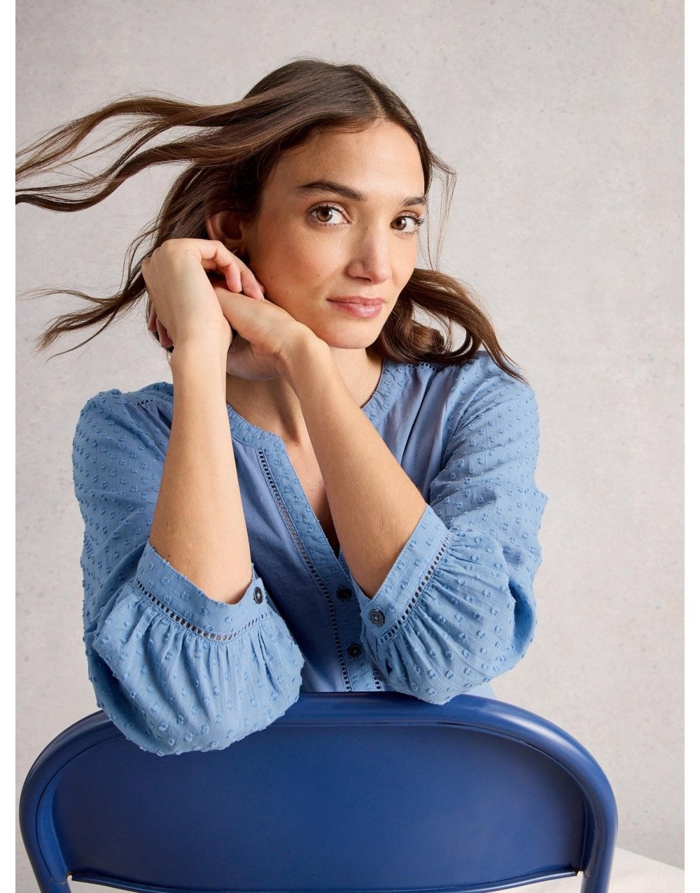 Young Ideas/Henmores - Daisy Dobby Mix Top - Mid Blue - 8