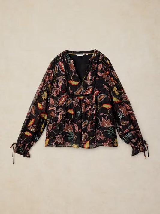 Young Ideas & Henmores -Eleanor Poet Top -Black Multi -8