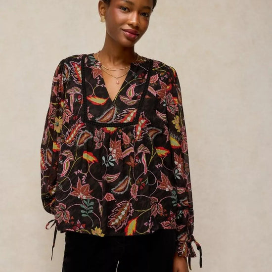 Young Ideas & Henmores -Eleanor Poet Top -Black Multi -8