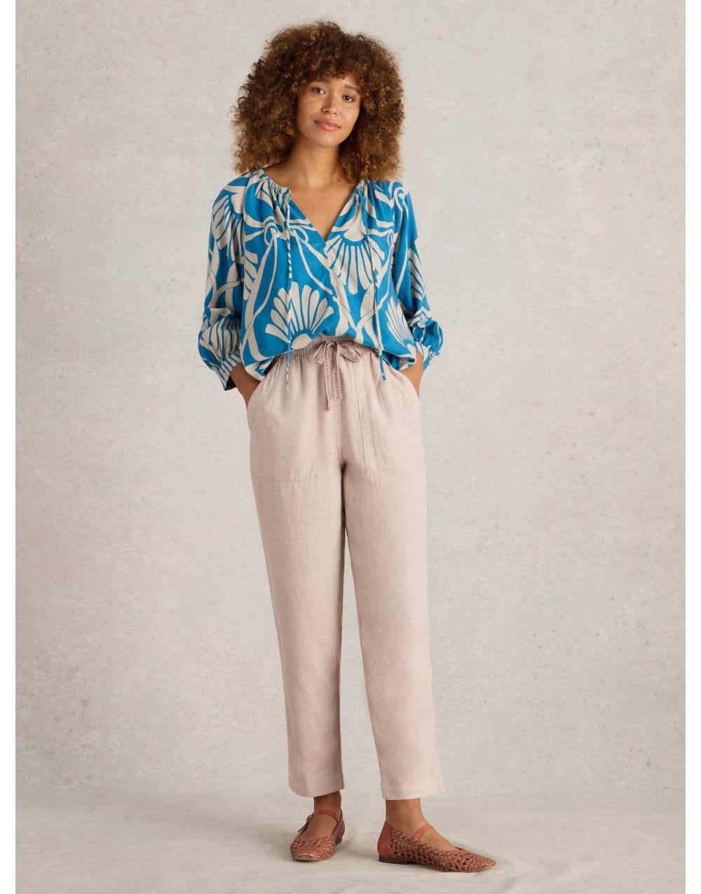 Young Ideas/Henmores - Elle Linen Blend Trouser - Blue Multi - 10/R