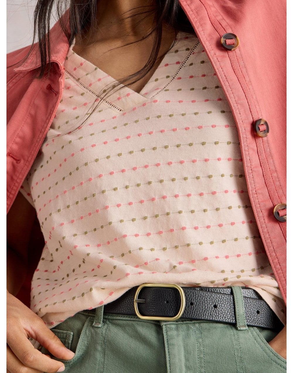 Young Ideas/Henmores - Embroidered Stripe T-Shirt - Ivory Multi - 8