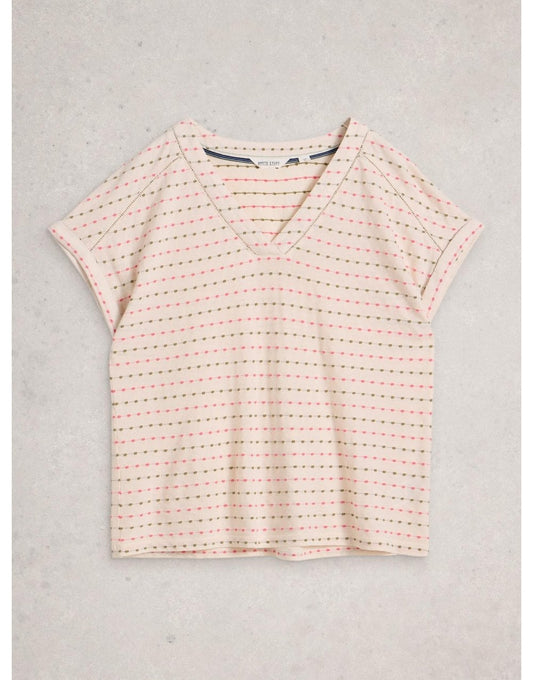 Young Ideas/Henmores - Embroidered Stripe T-Shirt - Ivory Multi - 8