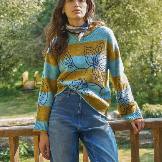 Young Ideas & Henmores -Emma Embr Stripe Jumper -Blue Multi -8