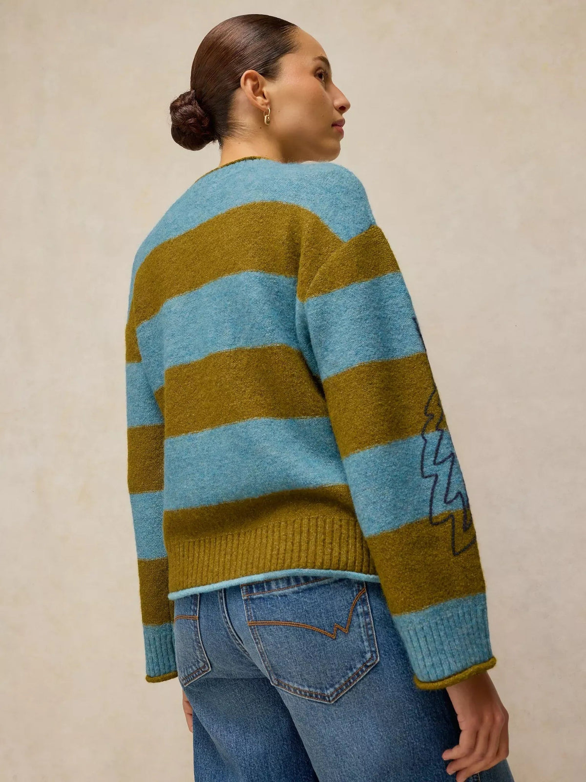 Young Ideas & Henmores -Emma Embr Stripe Jumper -Blue Multi -8