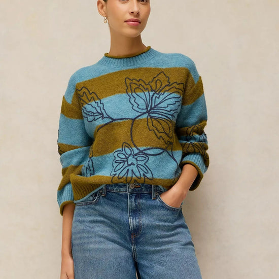 Young Ideas & Henmores -Emma Embr Stripe Jumper -Blue Multi -8