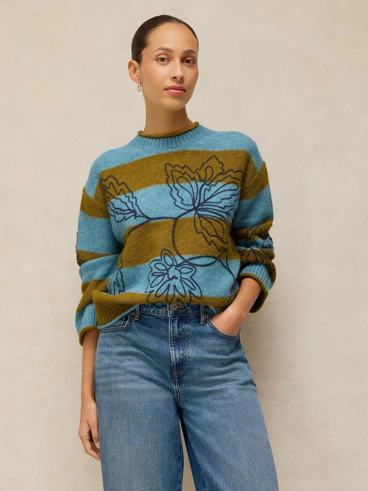 Young Ideas & Henmores -Emma Embr Stripe Jumper -Blue Multi -8