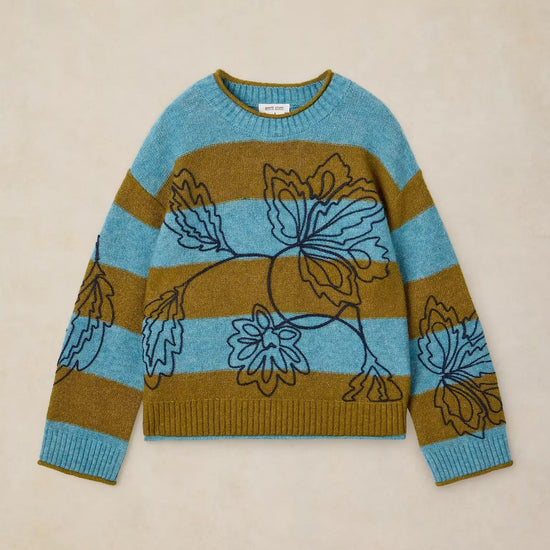 Young Ideas & Henmores -Emma Embr Stripe Jumper -Blue Multi -8