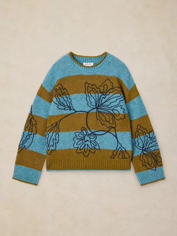 Young Ideas & Henmores -Emma Embr Stripe Jumper -Blue Multi -8