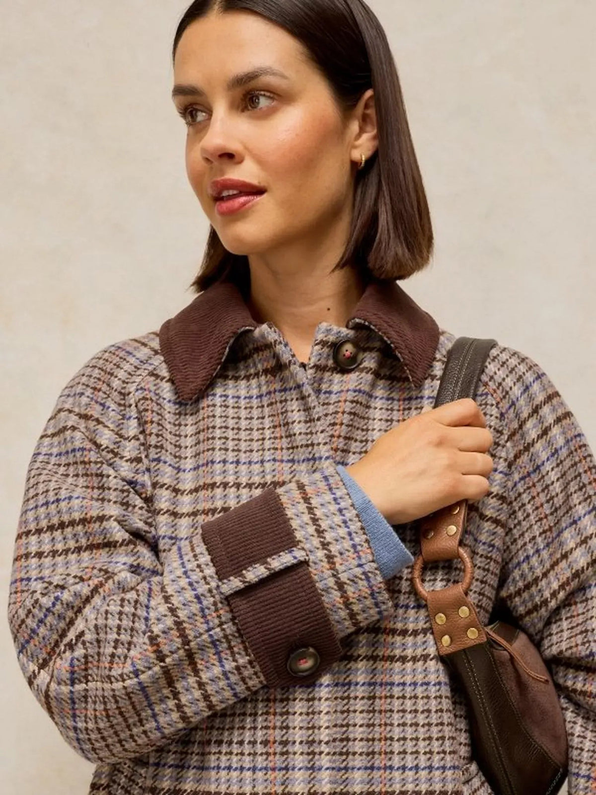 Young Ideas & Henmores -Emmeline Check Coat -Tan Multi -8