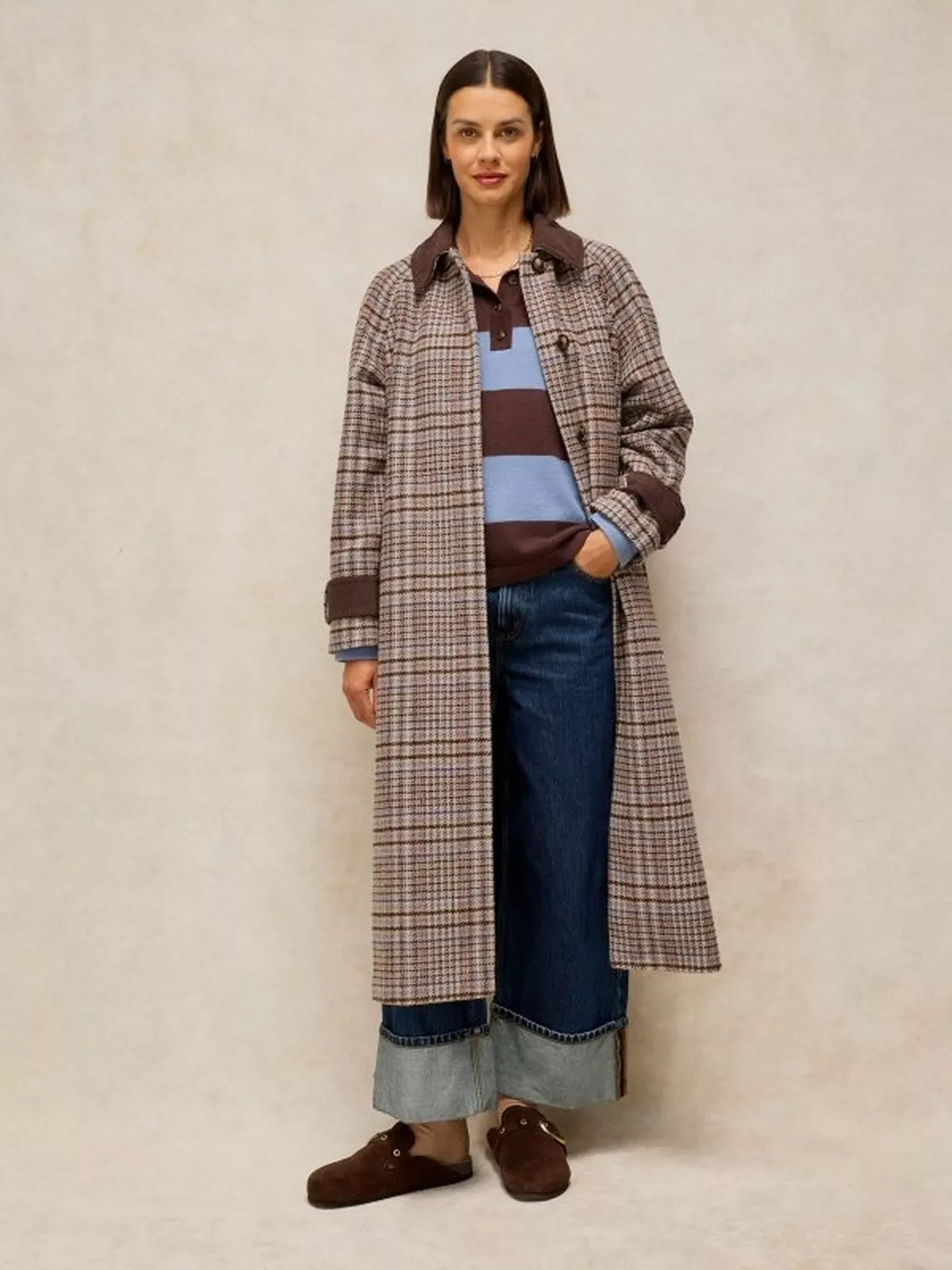 Young Ideas & Henmores -Emmeline Check Coat -Tan Multi -8
