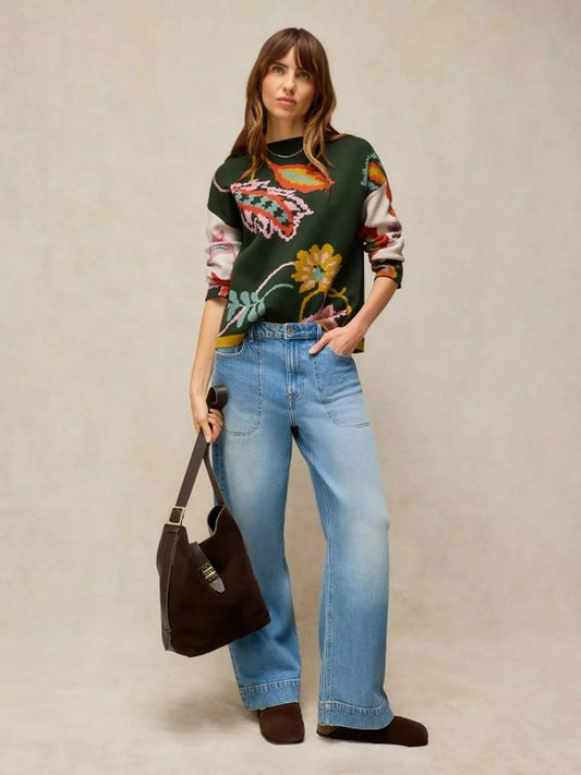 Young Ideas & Henmores -Fabia Floral Jumper -Green Multi -8