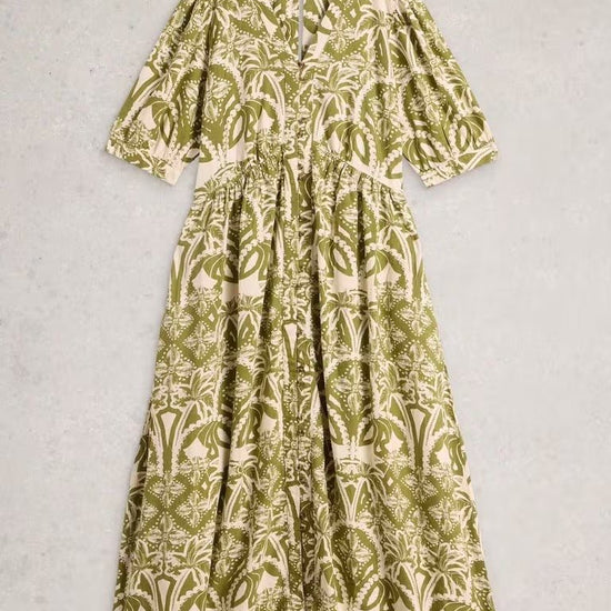 Young Ideas & Henmores - Fern Linen Blend Dress - Green Print - 8