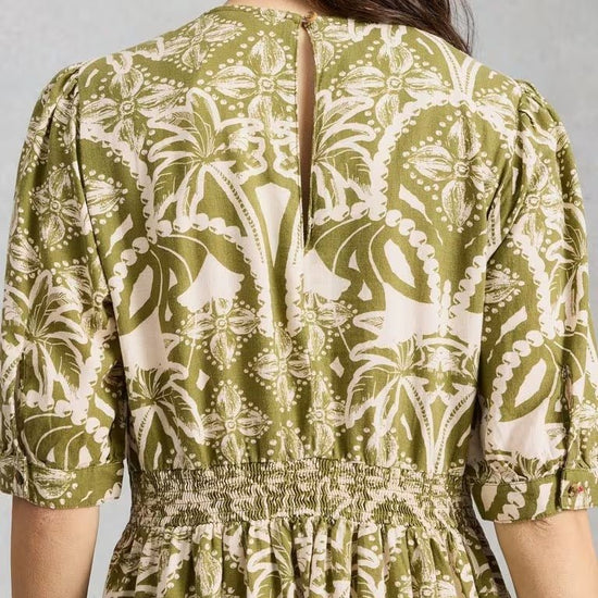 Young Ideas & Henmores - Fern Linen Blend Dress - Green Print - 8