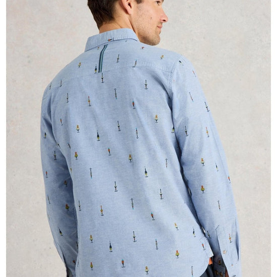 Young Ideas/Henmores - Finsbury Fishing Print Shirt - Chambray Blue - M