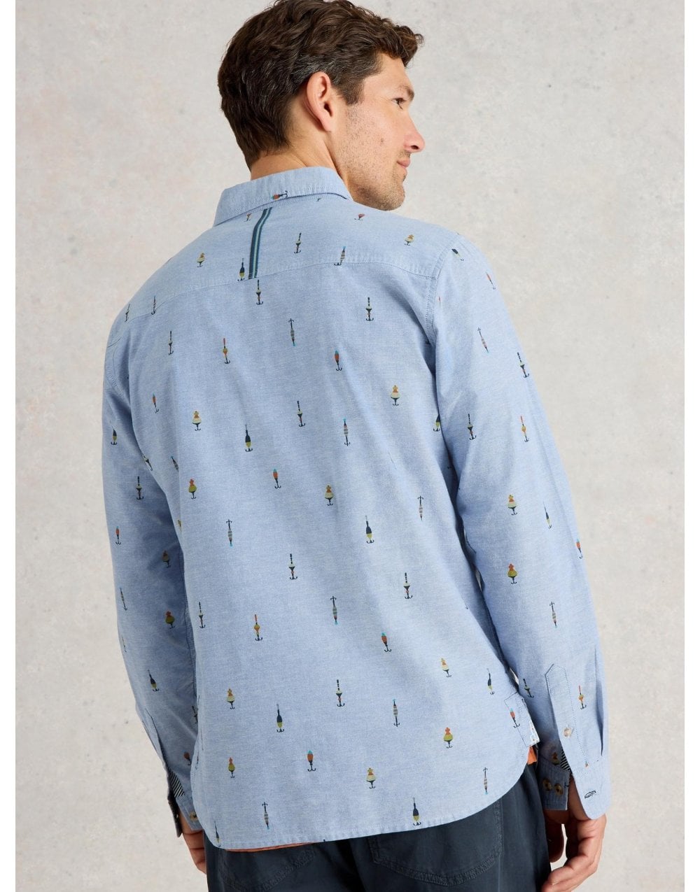 Young Ideas/Henmores - Finsbury Fishing Print Shirt - Chambray Blue - M
