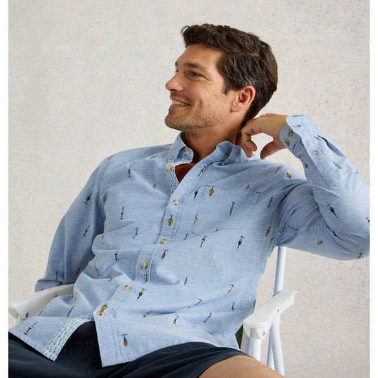 Young Ideas/Henmores - Finsbury Fishing Print Shirt - Chambray Blue - M