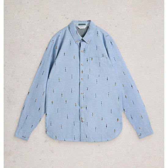 Young Ideas/Henmores - Finsbury Fishing Print Shirt - Chambray Blue - M