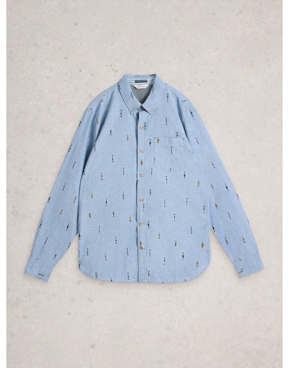 Young Ideas/Henmores - Finsbury Fishing Print Shirt - Chambray Blue - M