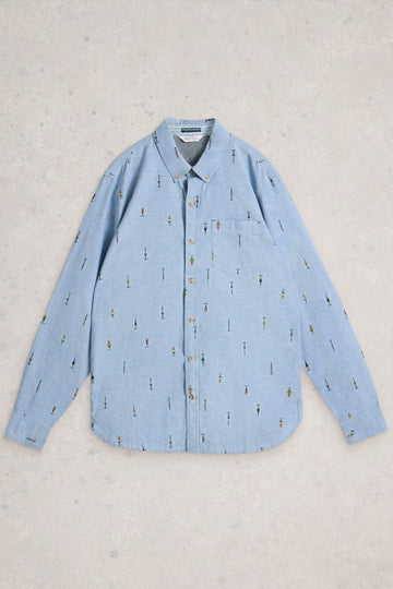 Young Ideas/Henmores - Finsbury Fishing Print Shirt - Chambray Blue - M