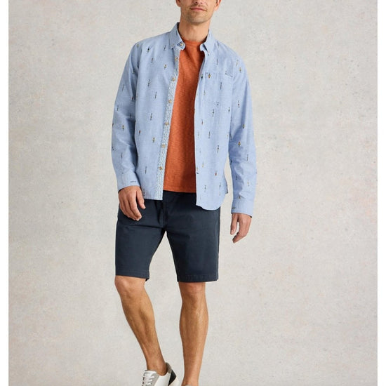 Young Ideas/Henmores - Finsbury Fishing Print Shirt - Chambray Blue - M