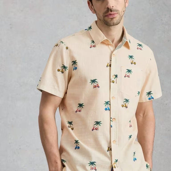 Young Ideas & Henmores - Finsbury Moped Print Shirt - Natural - M