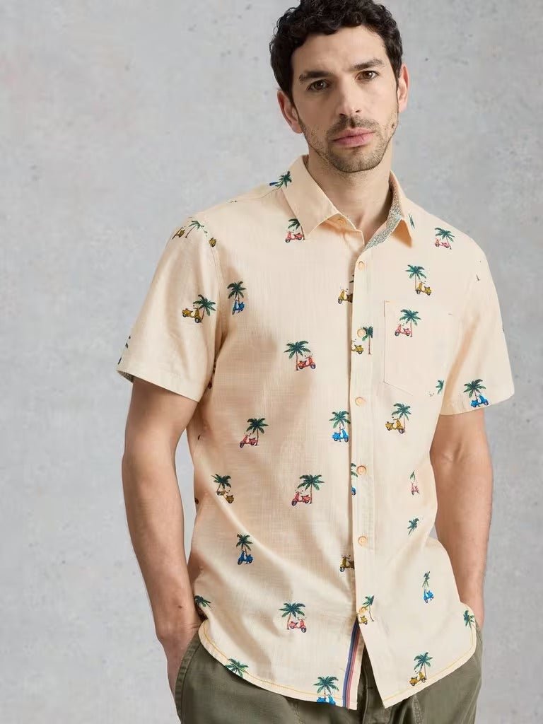 Young Ideas & Henmores - Finsbury Moped Print Shirt - Natural - M