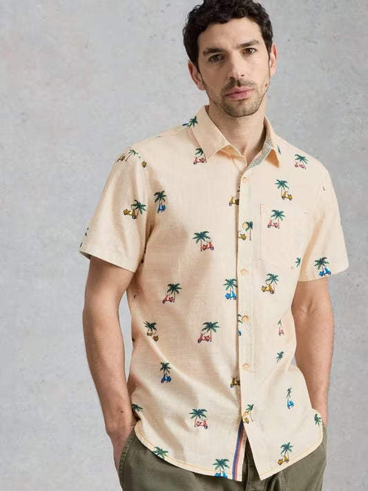 Young Ideas & Henmores - Finsbury Moped Print Shirt - Natural - M