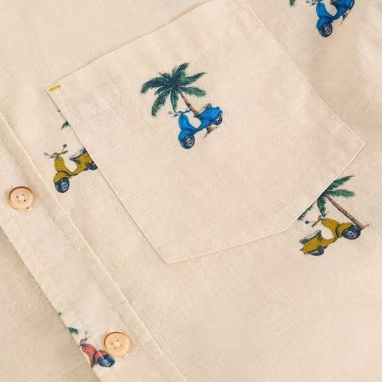 Young Ideas & Henmores - Finsbury Moped Print Shirt - Natural - M