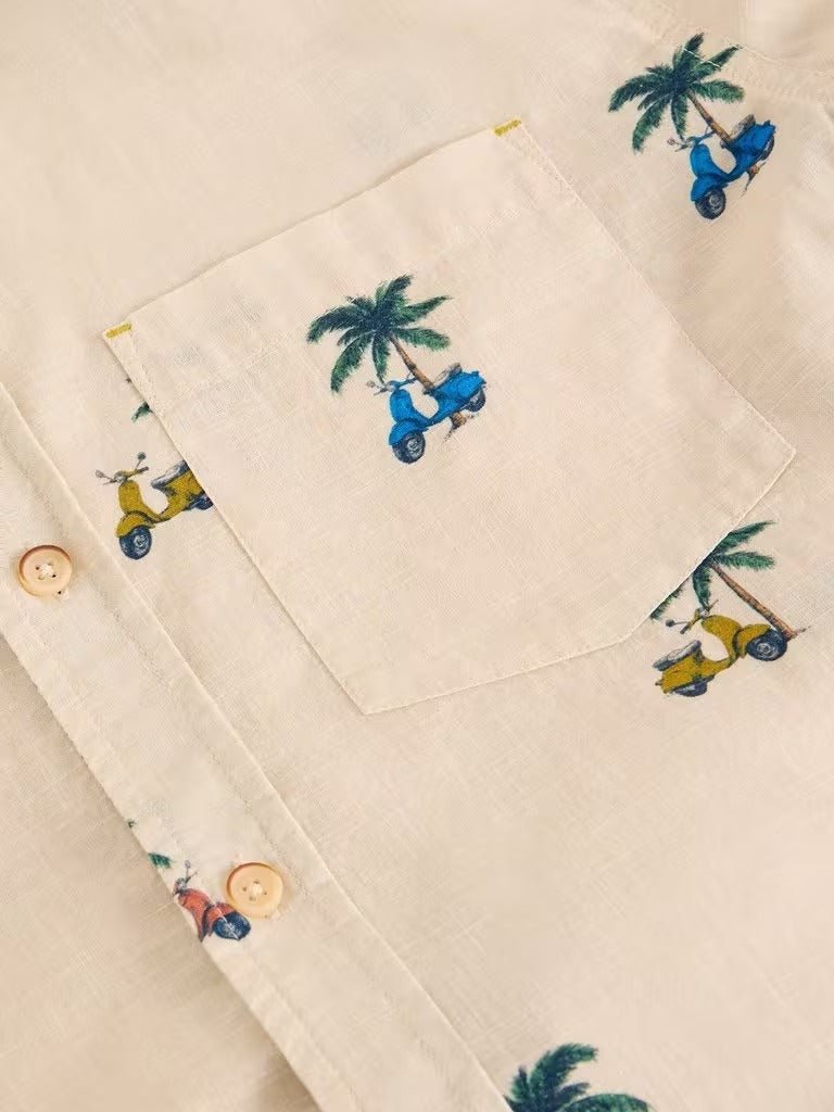 Young Ideas & Henmores - Finsbury Moped Print Shirt - Natural - M