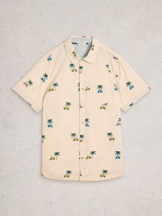 Young Ideas & Henmores - Finsbury Moped Print Shirt - Natural - M