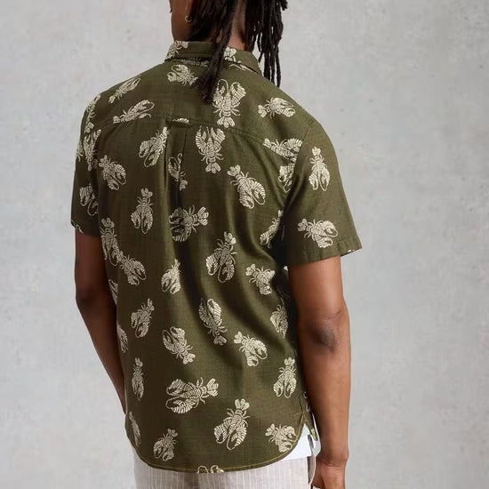 Young Ideas & Henmores - Finsbury Shrimp Print Shirt - Green - M