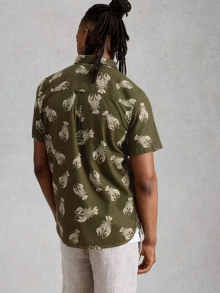 Young Ideas & Henmores - Finsbury Shrimp Print Shirt - Green - M