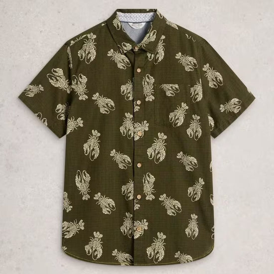 Young Ideas & Henmores - Finsbury Shrimp Print Shirt - Green - M