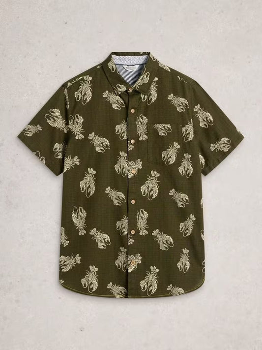 Young Ideas & Henmores - Finsbury Shrimp Print Shirt - Green - M