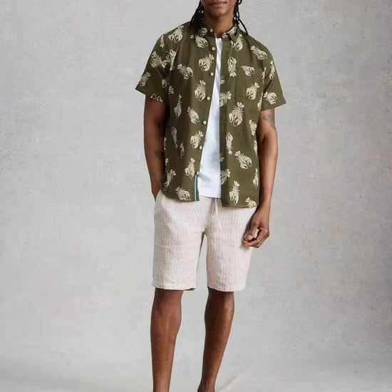 Young Ideas & Henmores - Finsbury Shrimp Print Shirt - Green - M