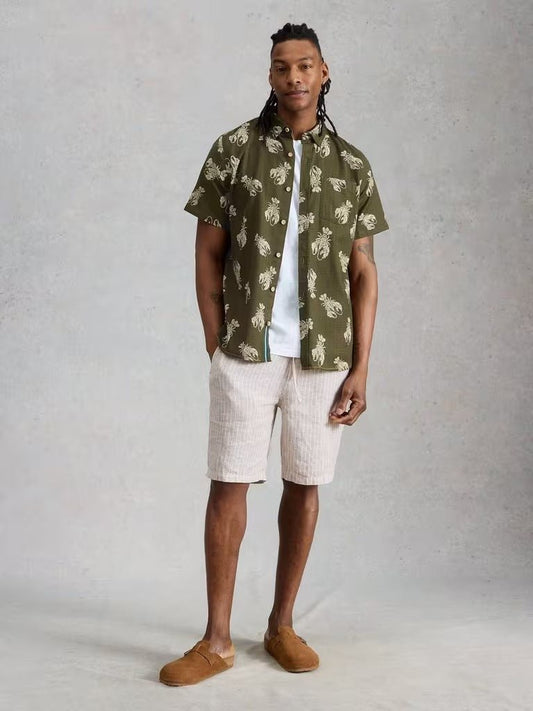 Young Ideas & Henmores - Finsbury Shrimp Print Shirt - Green - M