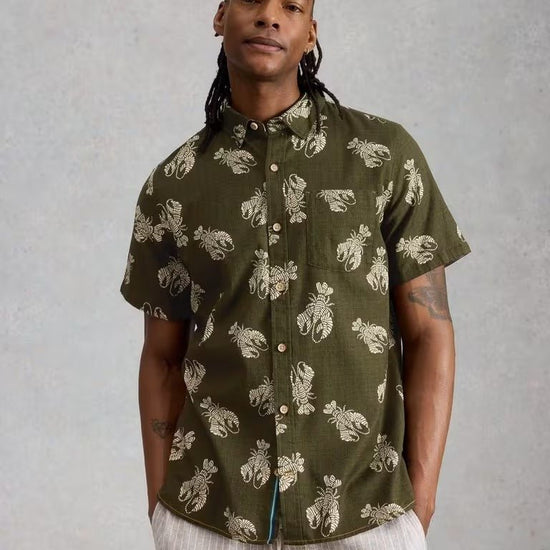 Young Ideas & Henmores - Finsbury Shrimp Print Shirt - Green - M