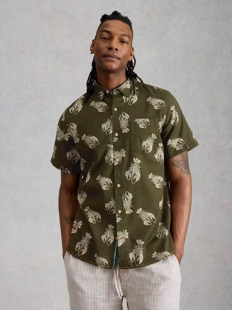 Young Ideas & Henmores - Finsbury Shrimp Print Shirt - Green - M