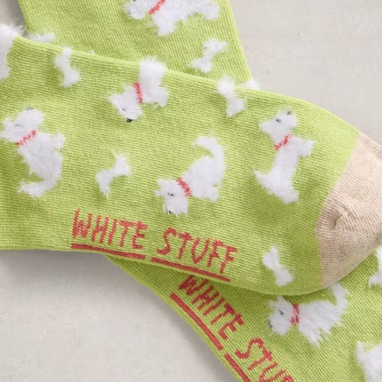 Young Ideas & Henmores - Fluffy Dog Ankle Socks - Mid Green - 46145