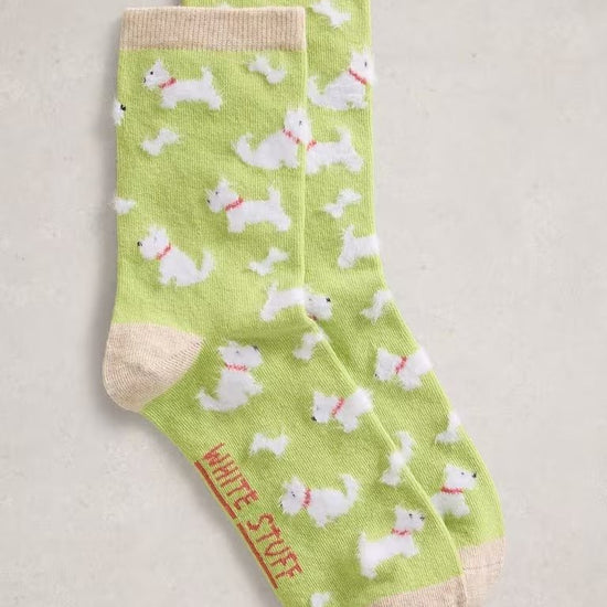 Young Ideas & Henmores - Fluffy Dog Ankle Socks - Mid Green - 46145