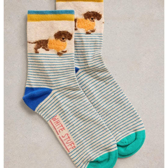 Young Ideas/Henmores - Fluffy Sausage Dog Ankle Sock - Natural Multi - 3 - 5