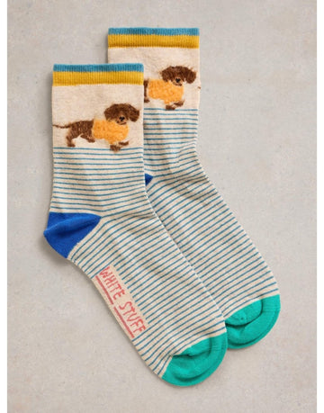 Young Ideas/Henmores - Fluffy Sausage Dog Ankle Sock - Natural Multi - 3 - 5