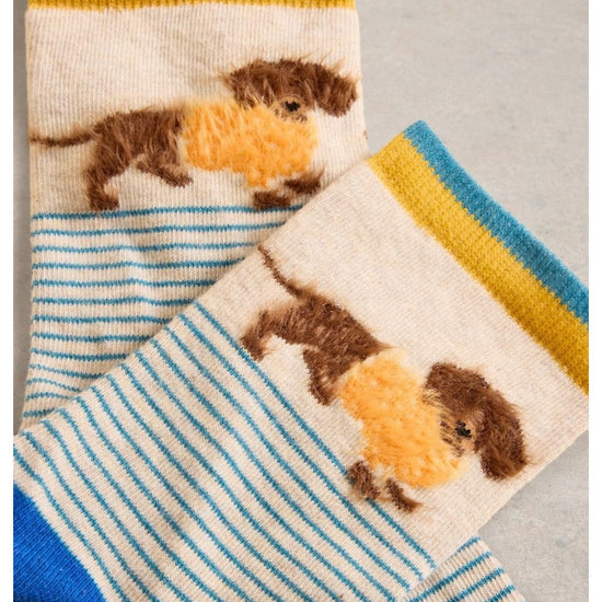 Young Ideas/Henmores - Fluffy Sausage Dog Ankle Sock - Natural Multi - 3 - 5